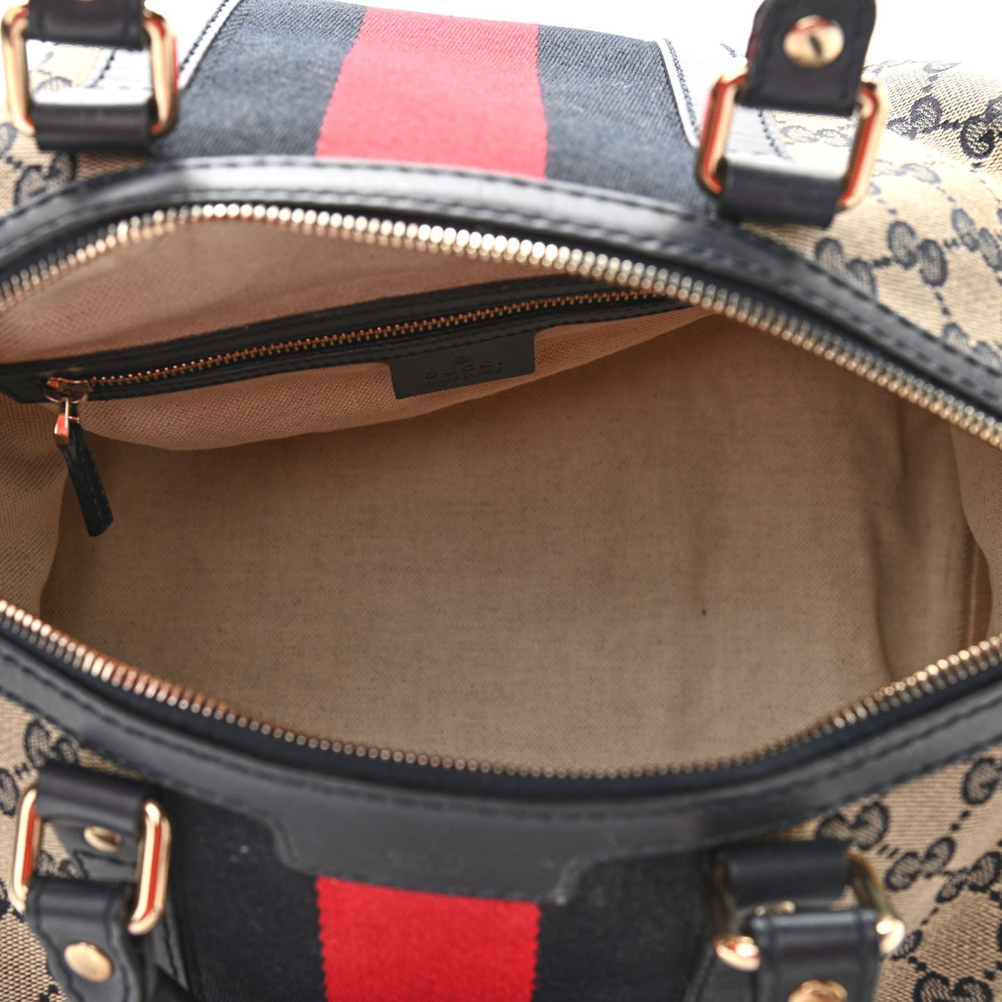 Monogram Selleria Calfskin Vintage Web Medium Boston Beige Blue