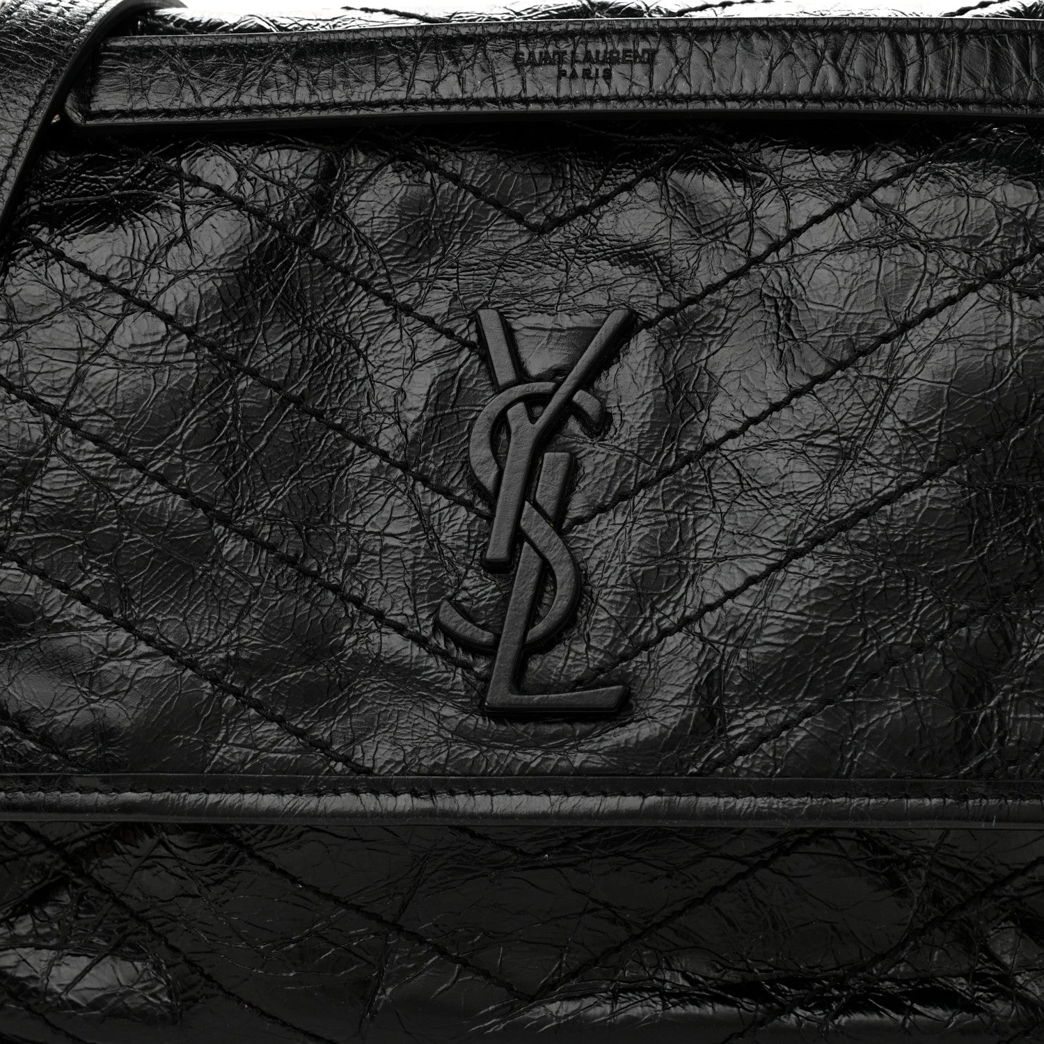 Saint Laurent Crinkled Calfskin Matelasse Monogram Medium Niki Chain Satchel Black 8 of 11