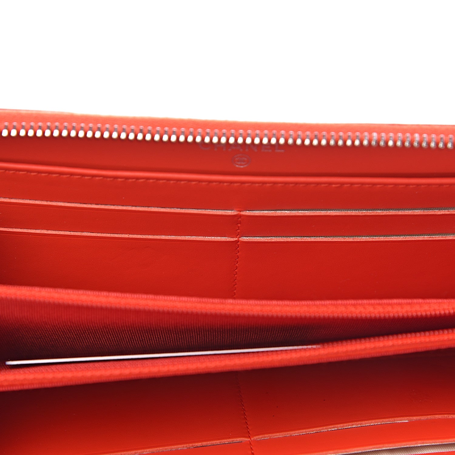 Chanel Patent Calfskin Striped Large Gusset Zip Around Wallet Red 9 of 10