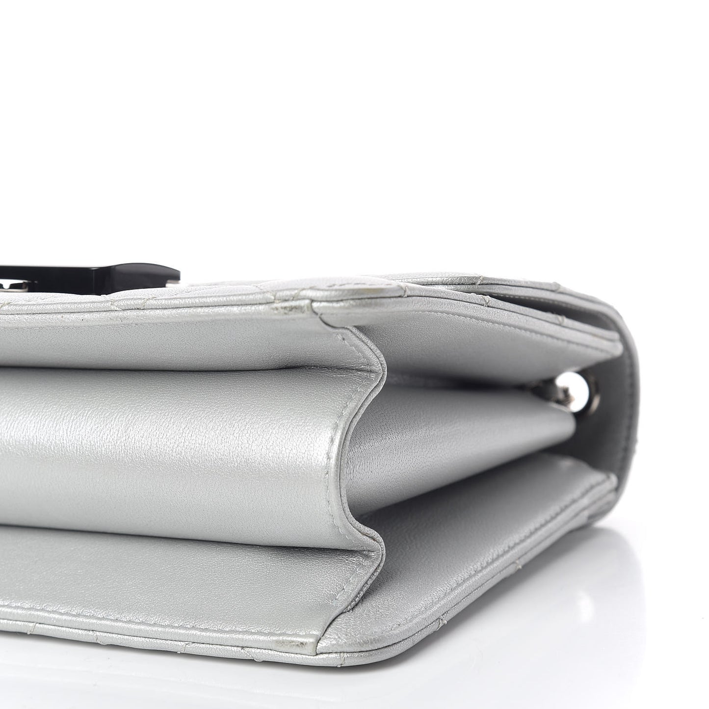 Metallic Sheepskin Quilted Beauty Lock Flap Silver