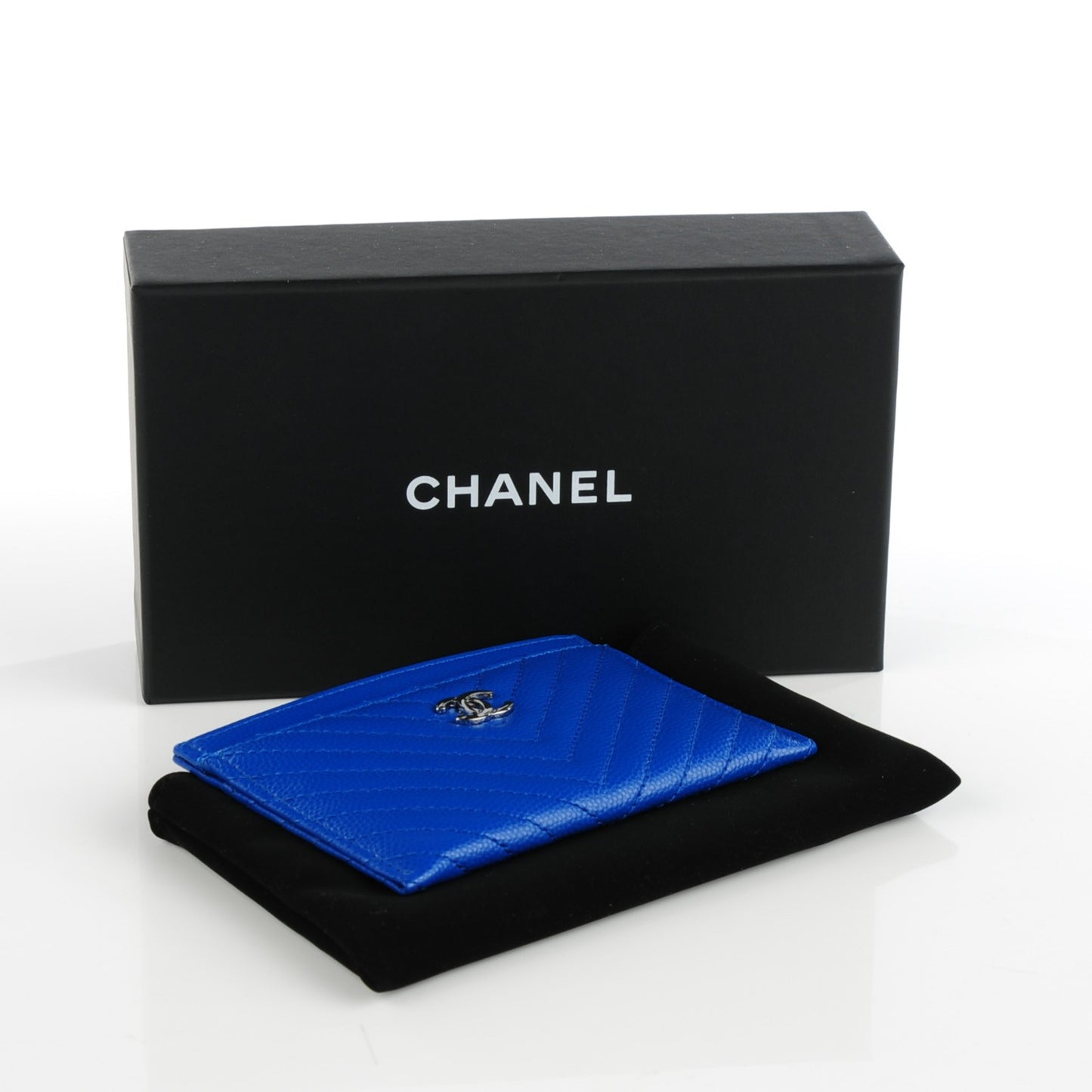 Caviar Chevron Card Holder Blue