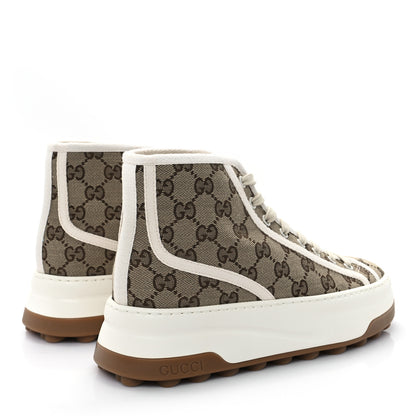 Gucci New Canvas GG Monogram Womens Tennis 1977 High Top 55mm Platform Sneakers 38.5 Beige Ebony Mystic White 5 of 9