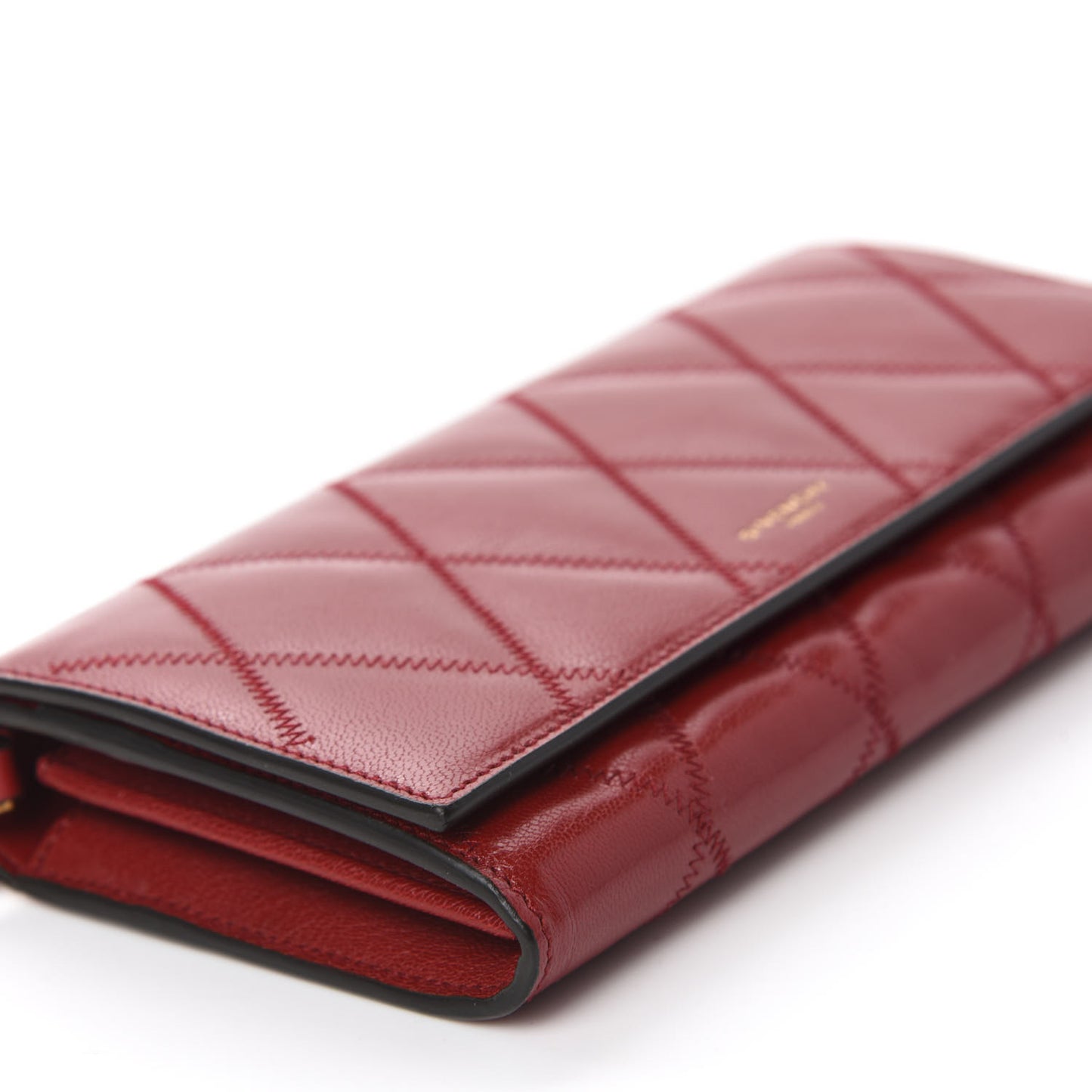 Goatskin Quilted GV3 Chain Wallet Vermillon