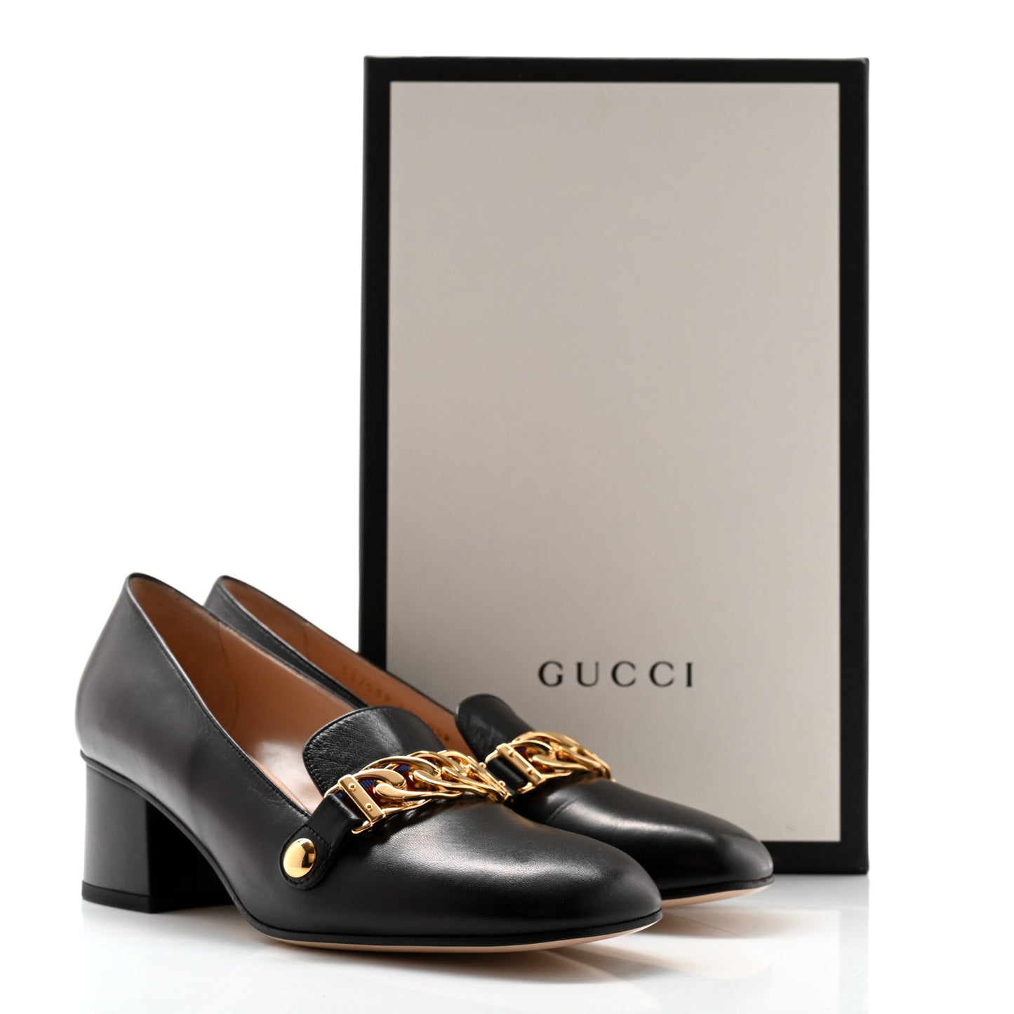 Malaga Kid Sylvie Web Chain Mid Heel Loafers 36.5 Black