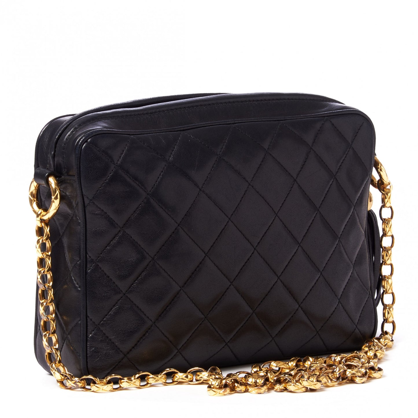 Lambskin Quilted CC Tassel Camera Case Black