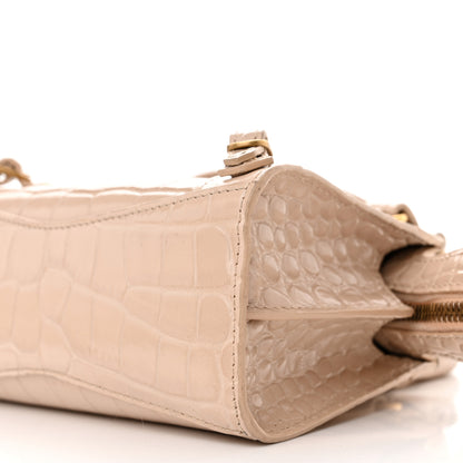 Balenciaga Shiny Supple Calfskin Crocodile Embossed Neo Classic Gold Hardware Nano City Crossbody Light Beige 9 of 10