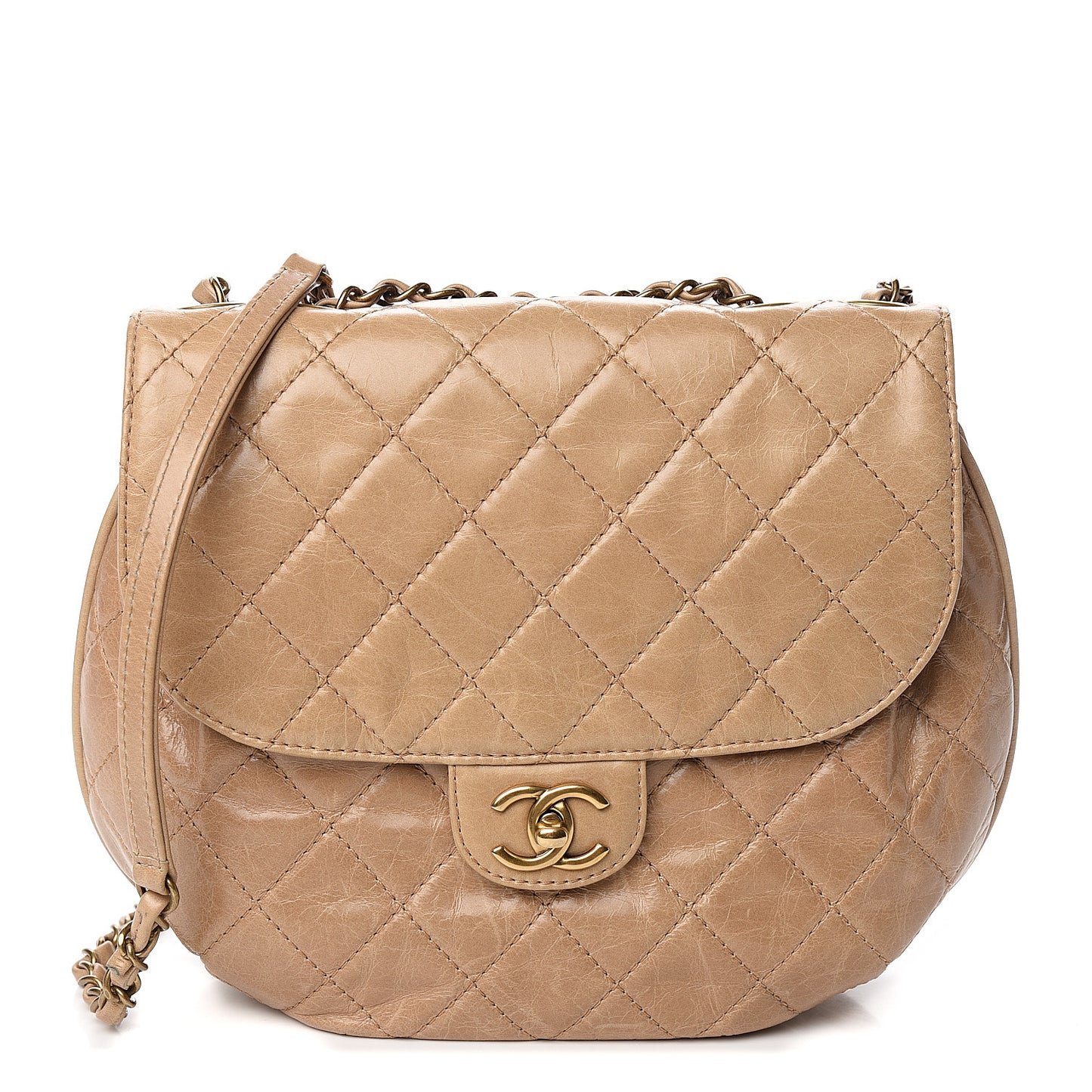 Glazed Calfskin Quilted Medium Bubble CC Flap Beige