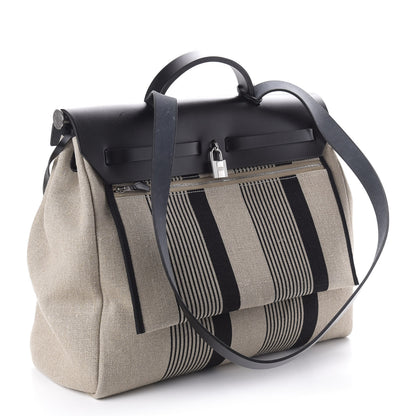 Hermes Vache Hunter Toile H Vibration Herbag Zip 39 MM Ecru Black White 3 of 10