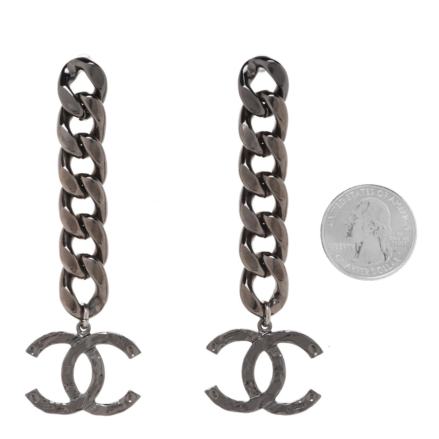 Chanel Metal CC Pick Drop Earrings Ruthenium 2 of 5