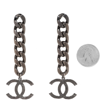 Chanel Metal CC Pick Drop Earrings Ruthenium 2 of 5