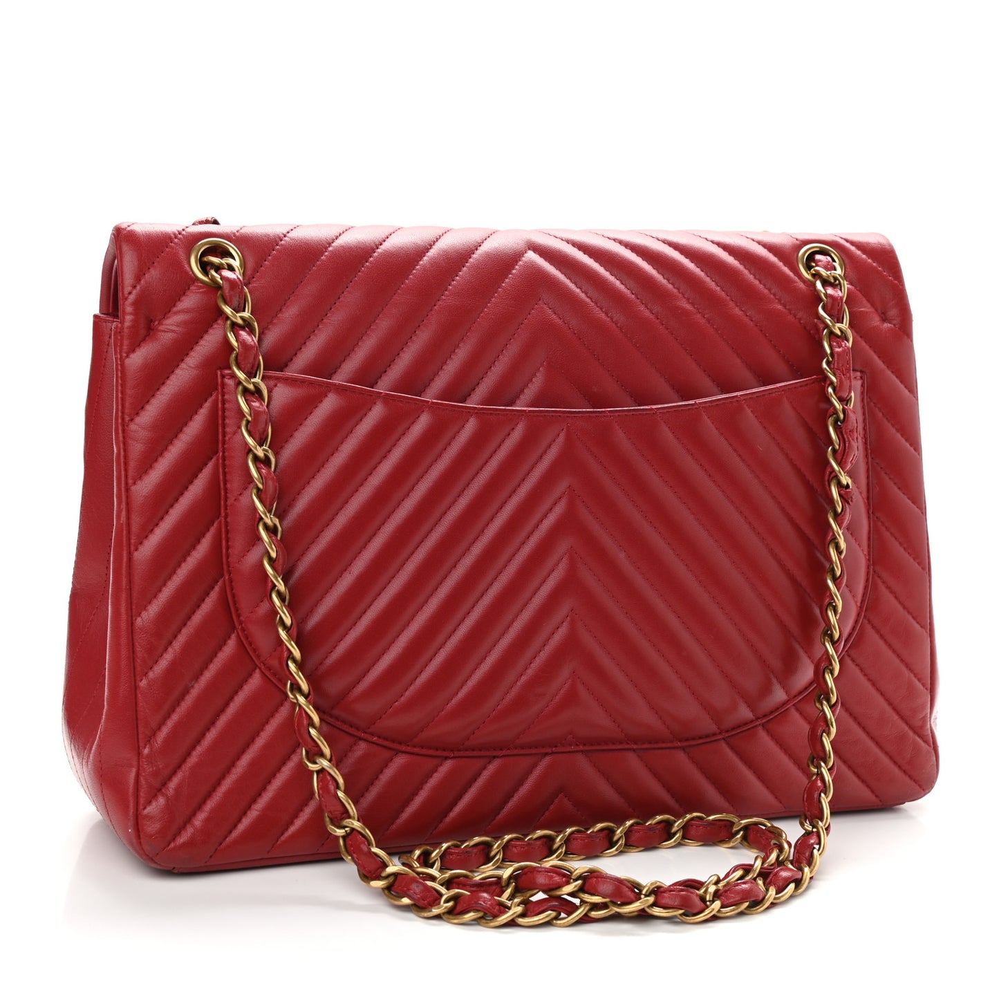 Lambskin Chevron Quilted Maxi Double Flap Dark Red
