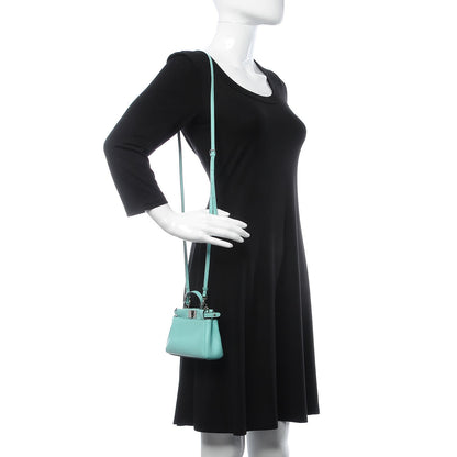 Fendi Shiny Nappa Micro Peekaboo Iconic Satchel Turchese Egiz 2 of 8