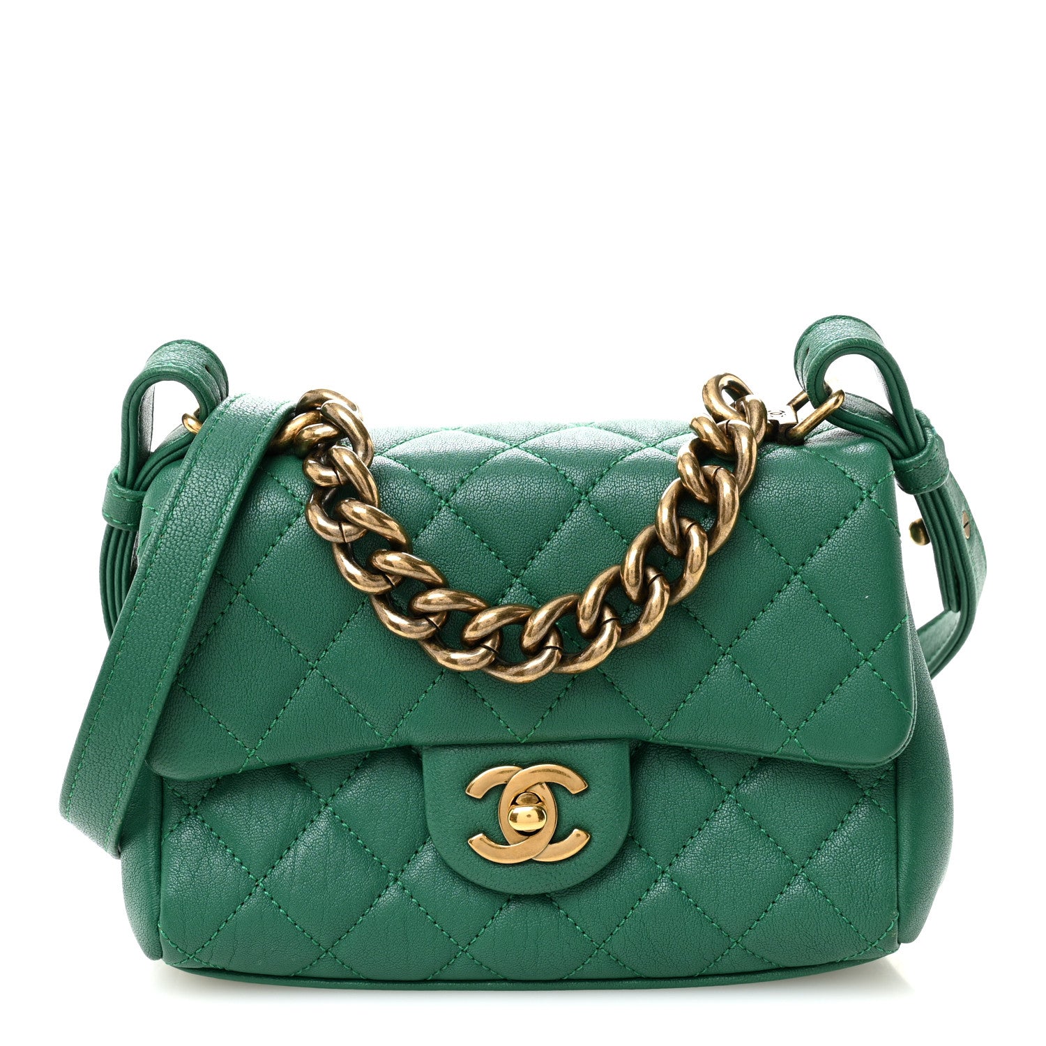 Chanel Shiny Sheepskin Quilted Mini Trapezio Flap Green 1 of 11