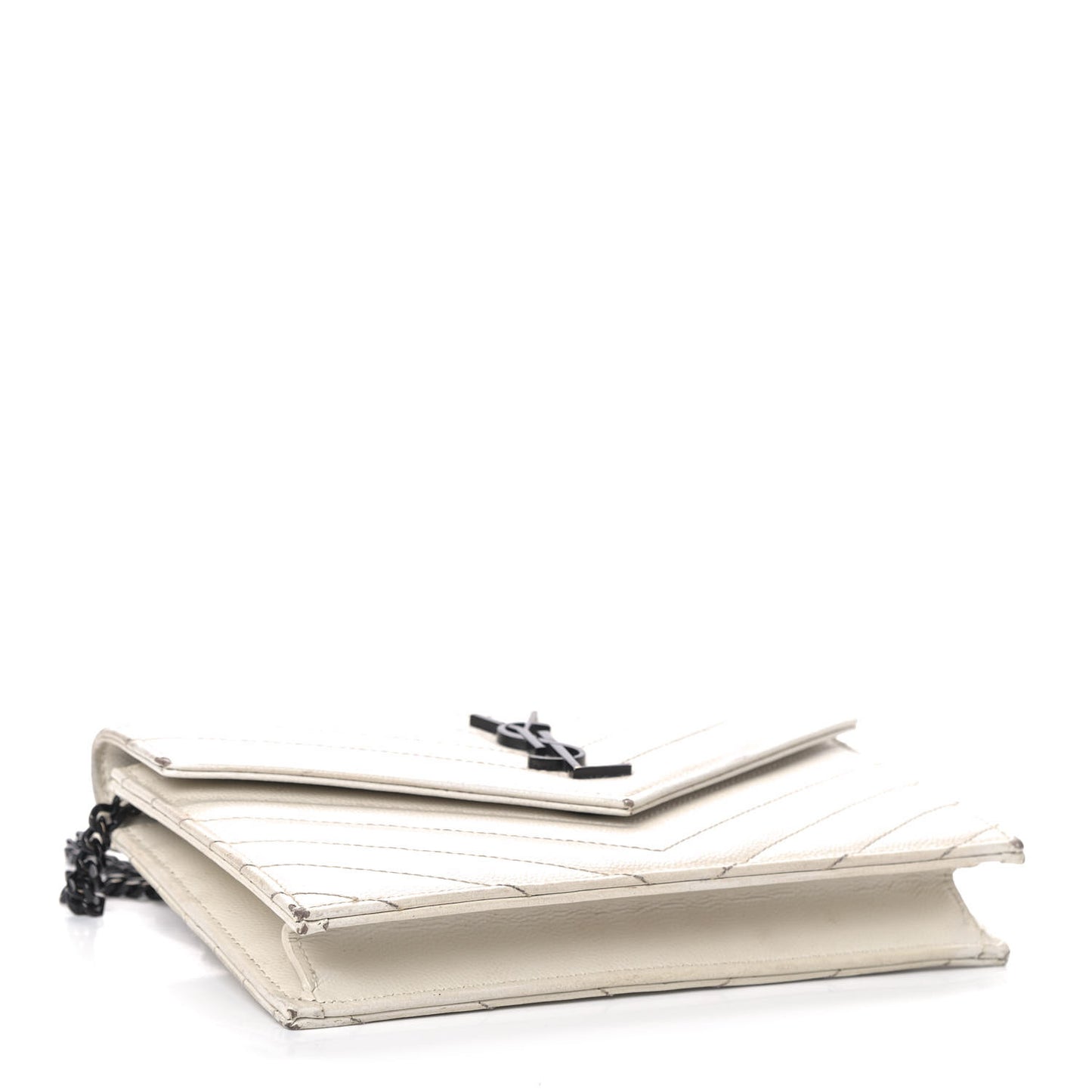 Grain De Poudre Matelasse Chevron Monogram Envelope Chain Wallet White