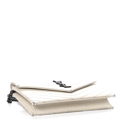 Saint Laurent Grain De Poudre Matelasse Chevron Monogram Envelope Chain Wallet White 3 of 7
