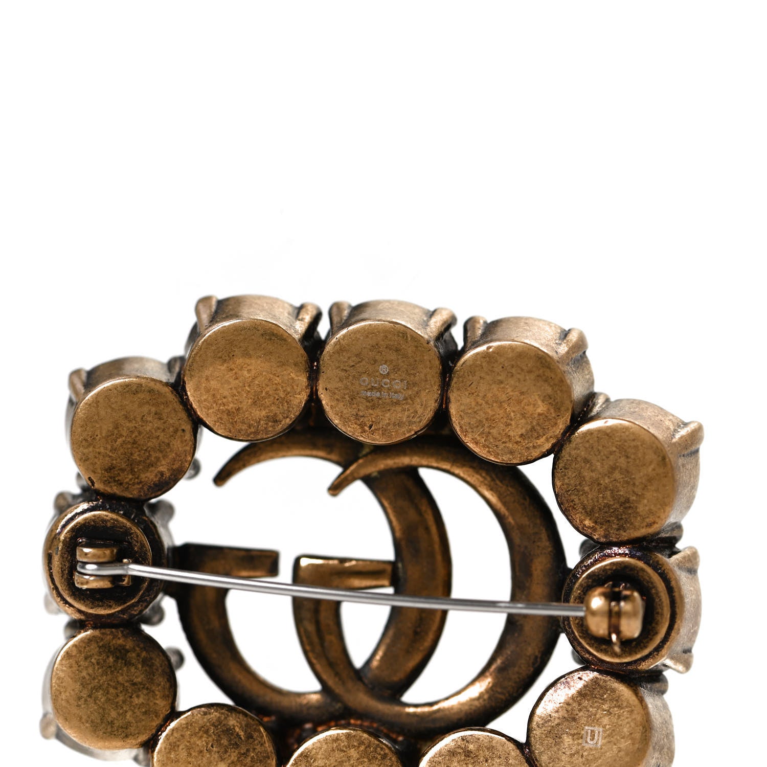 Gucci Metal Crystal Double G Brooch Aged Gold 4 of 6