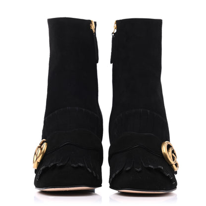 Gucci Kid Scamosciato GG Marmont Fringe 75mm Ankle Boots 37 Black 2 of 18