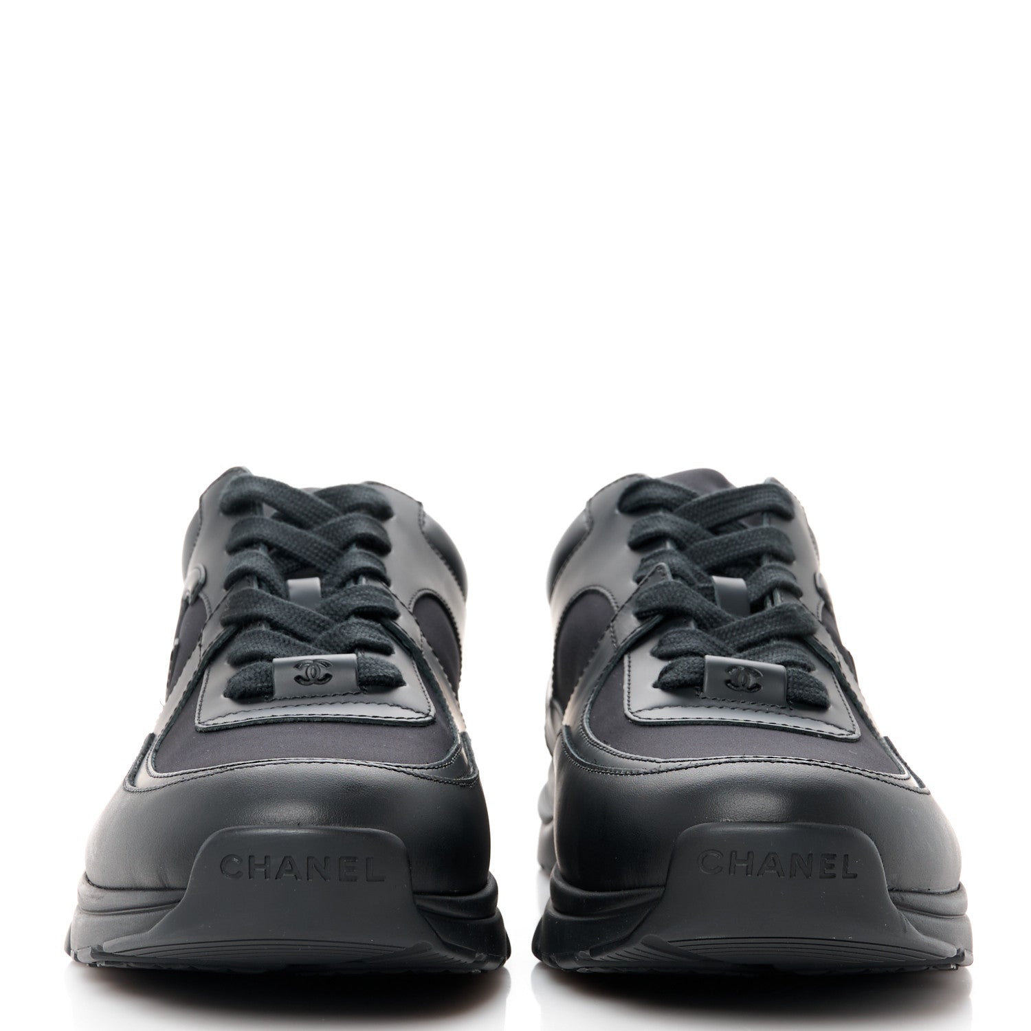 Chanel Lambskin Fabric CC Uniform Mens Sneakers 44 Black 2 of 9