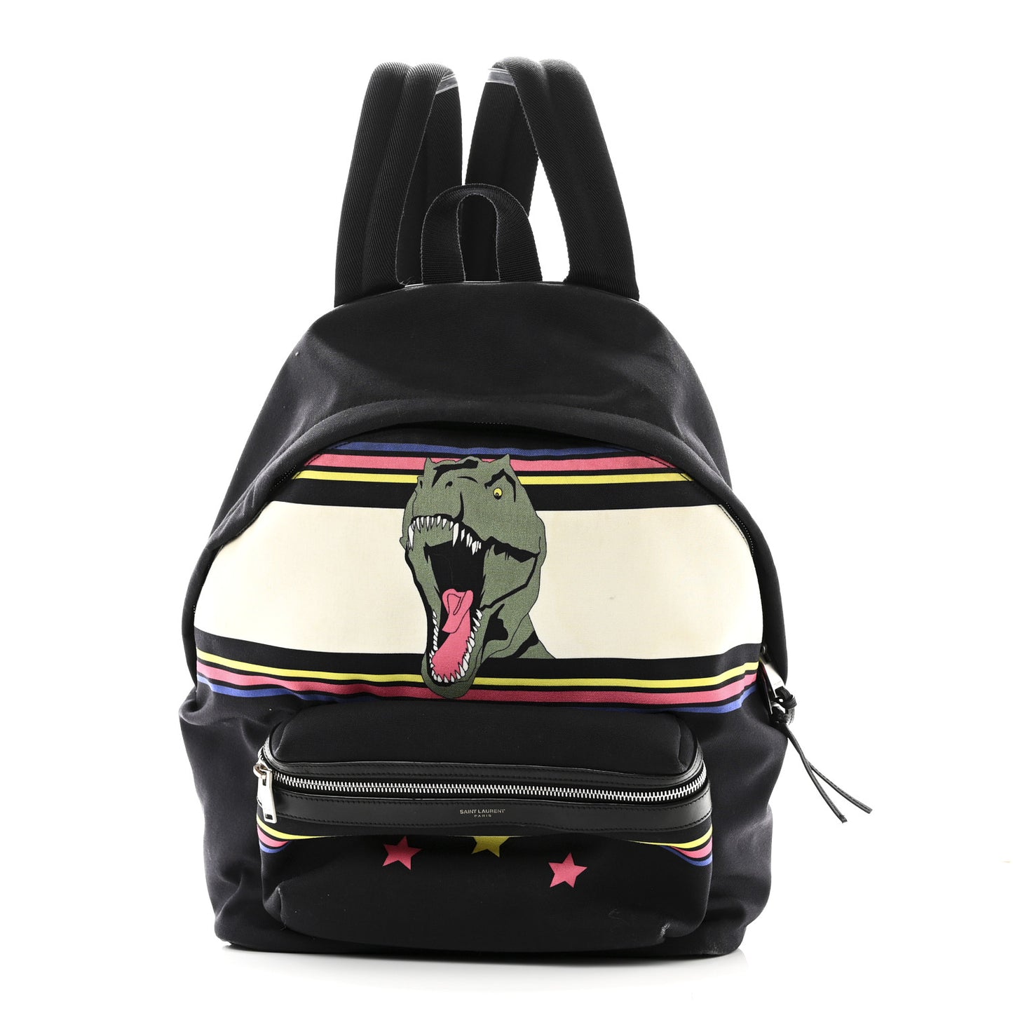 Nylon Twill Dinosaur Print City Backpack Black Multicolor
