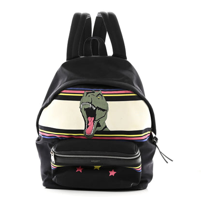 Saint Laurent Nylon Twill Dinosaur Print City Backpack Black Multicolor 1 of 9