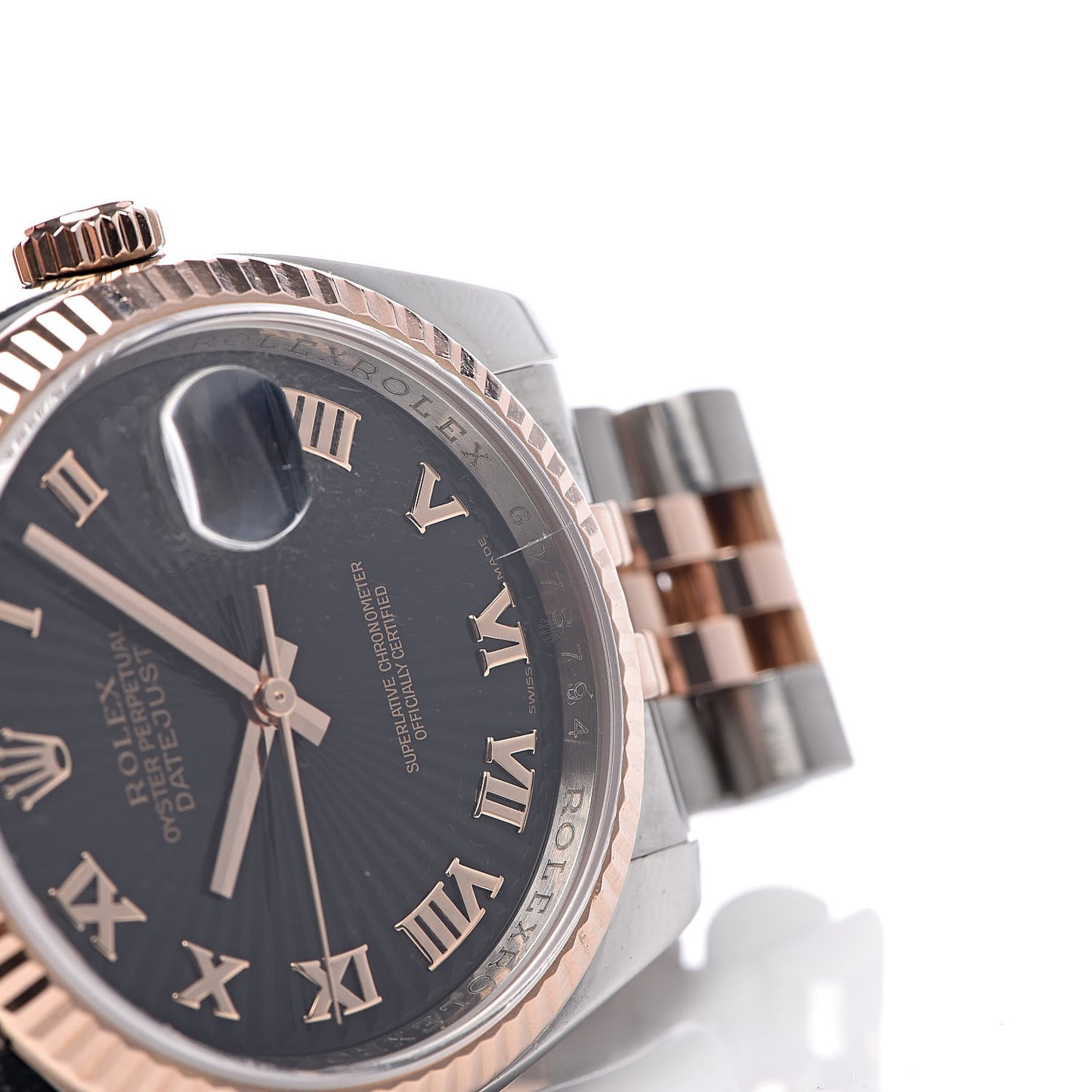 Stainless Steel 18K Everose Gold 36mm Oyster Perpetual Datejust Watch Black Sunburst Roman 116231