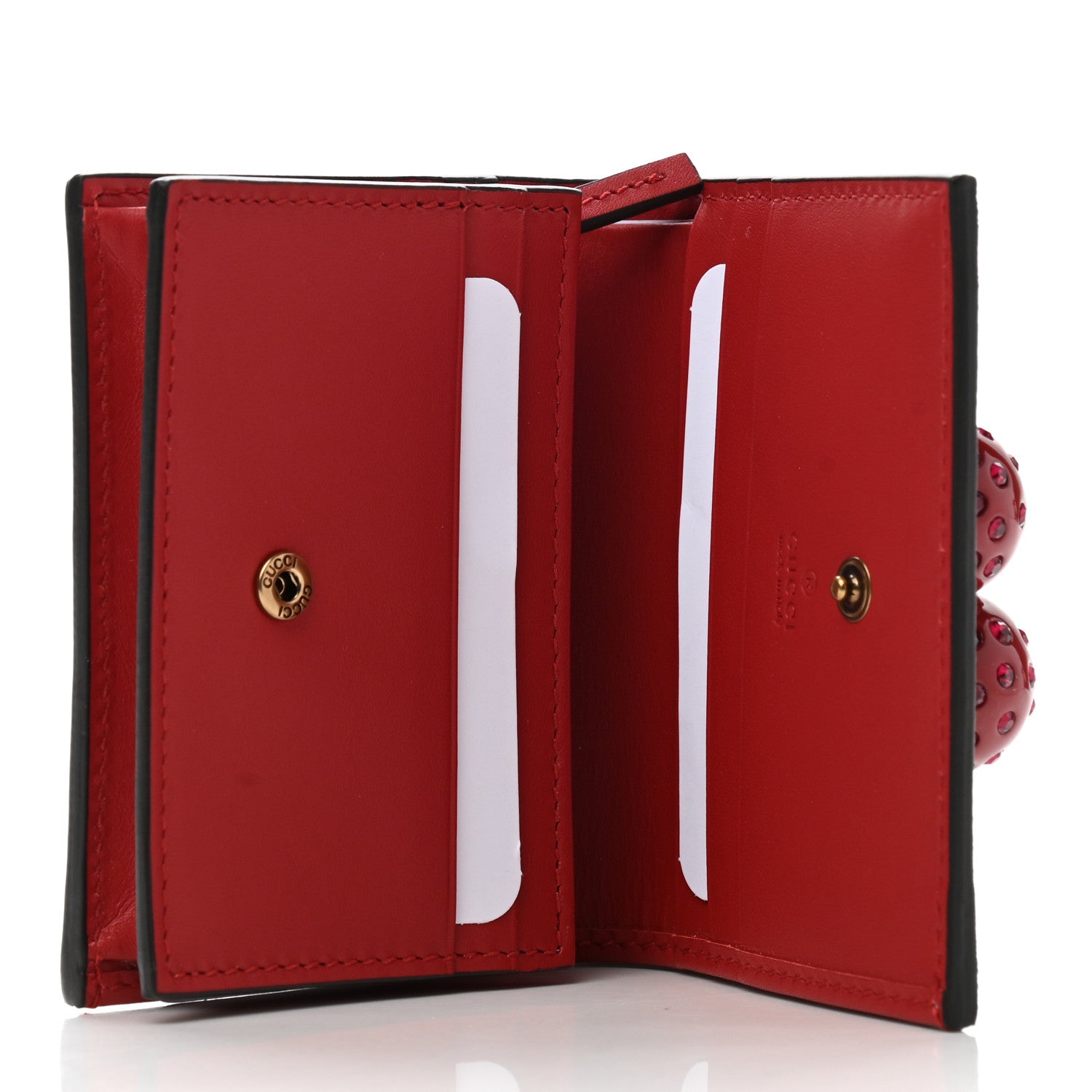 Gucci GG Supreme Monogram Cherry Embellished Card Case Wallet Hibiscus Red 5 of 8