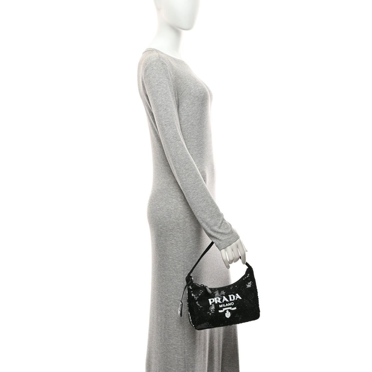Paillettes Sequin Mini Re-Edition 2000 Bag Black White