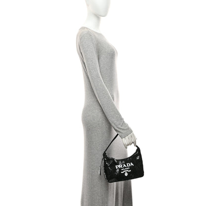 Prada Paillettes Sequin Mini Re-Edition 2000 Bag Black White 2 of 10
