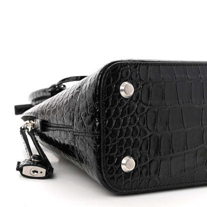Balenciaga Shiny Calfskin Logo Crocodile Embossed S Ville Top Handle Bag Black White 8 of 10