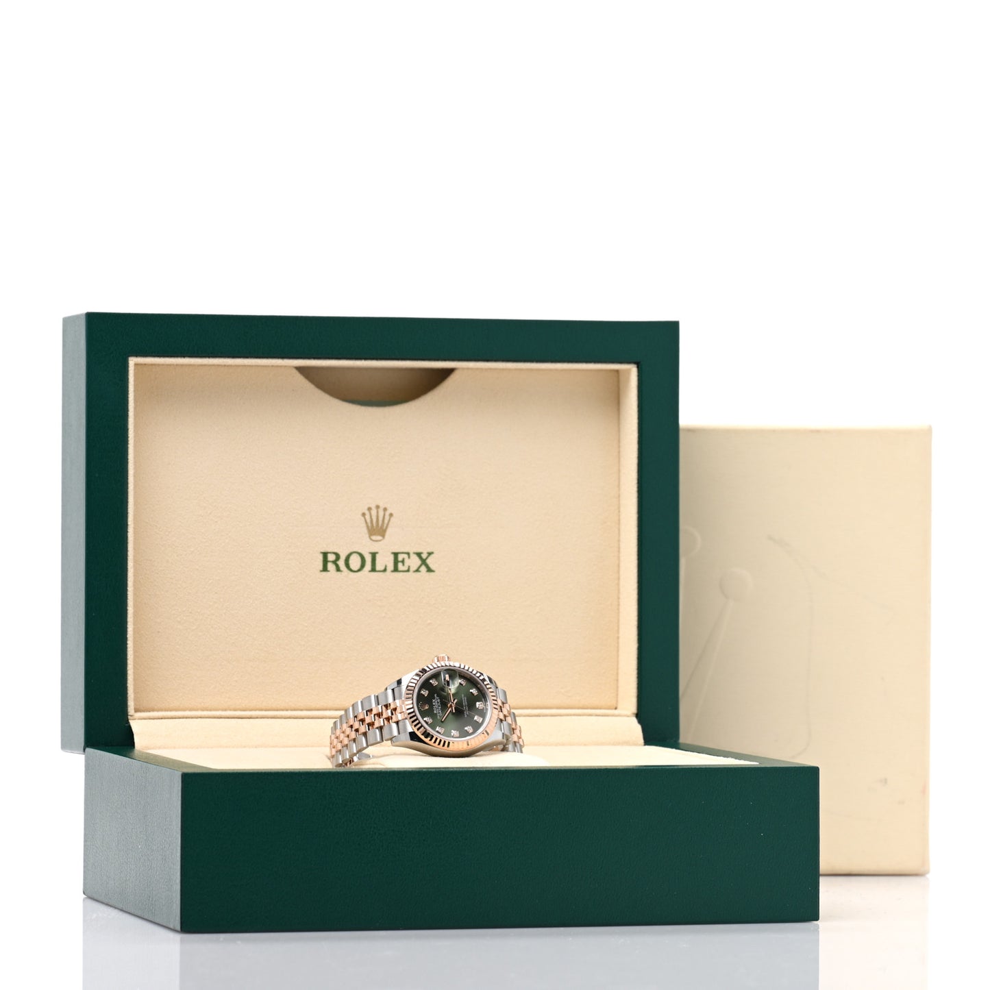 Stainless Steel 18K Everose Gold Diamond 28mm Oyster Perpetual Datejust Watch Green 279171