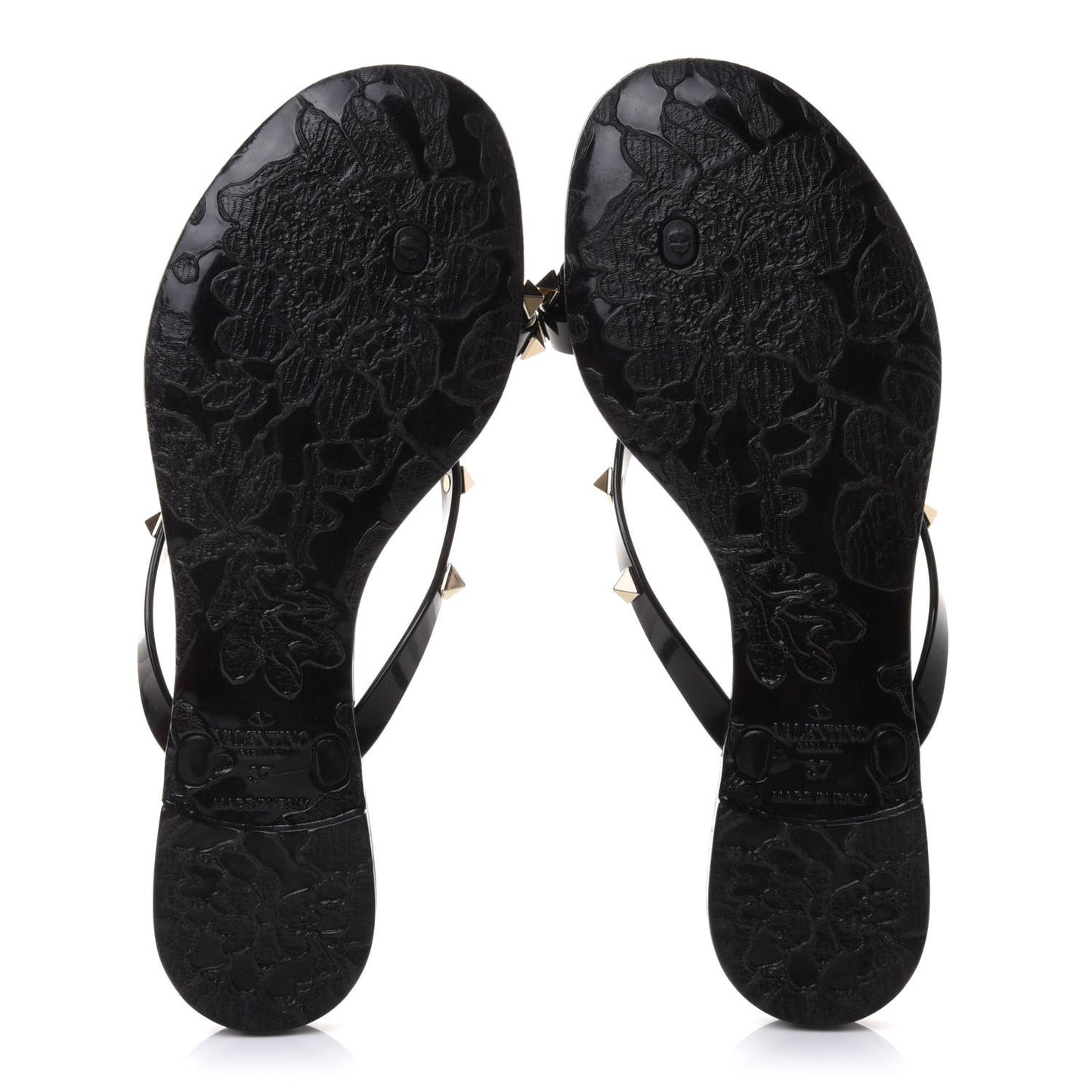 PVC Jelly Rockstud Bow Thong Sandals 37 Black