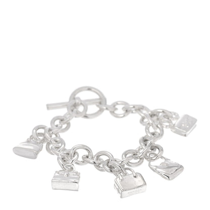 Hermes Sterling Silver Five Bags Amulette Charm Bracelet ST 1 of 5