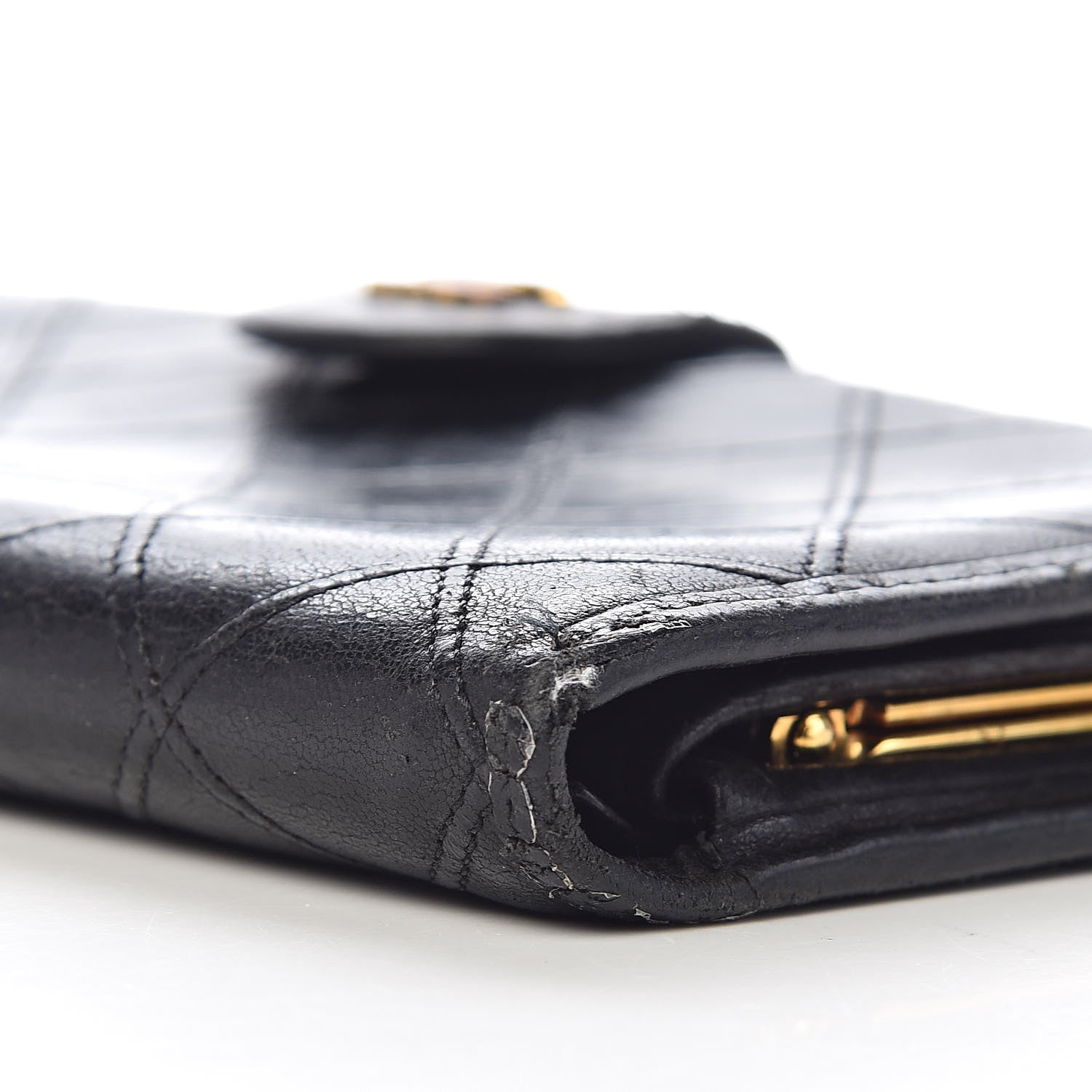 Chanel Lambskin Diamond Stitched French Wallet Black 12 of 19