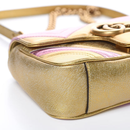 Gucci Metallic Calfskin Matelasse Mini GG Marmont Shoulder Bag Gold Pink 9 of 11