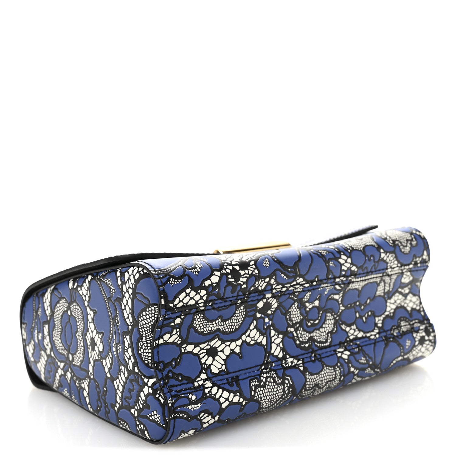 Louis Vuitton Calfskin Lace Flower Inlay Twist Shoulder Bag MM Navy Black 5 of 11