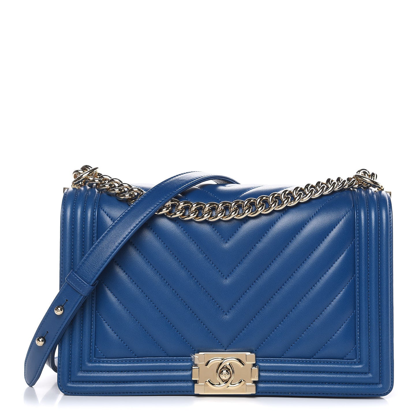 Lambskin Chevron Quilted New Medium Boy Flap Blue