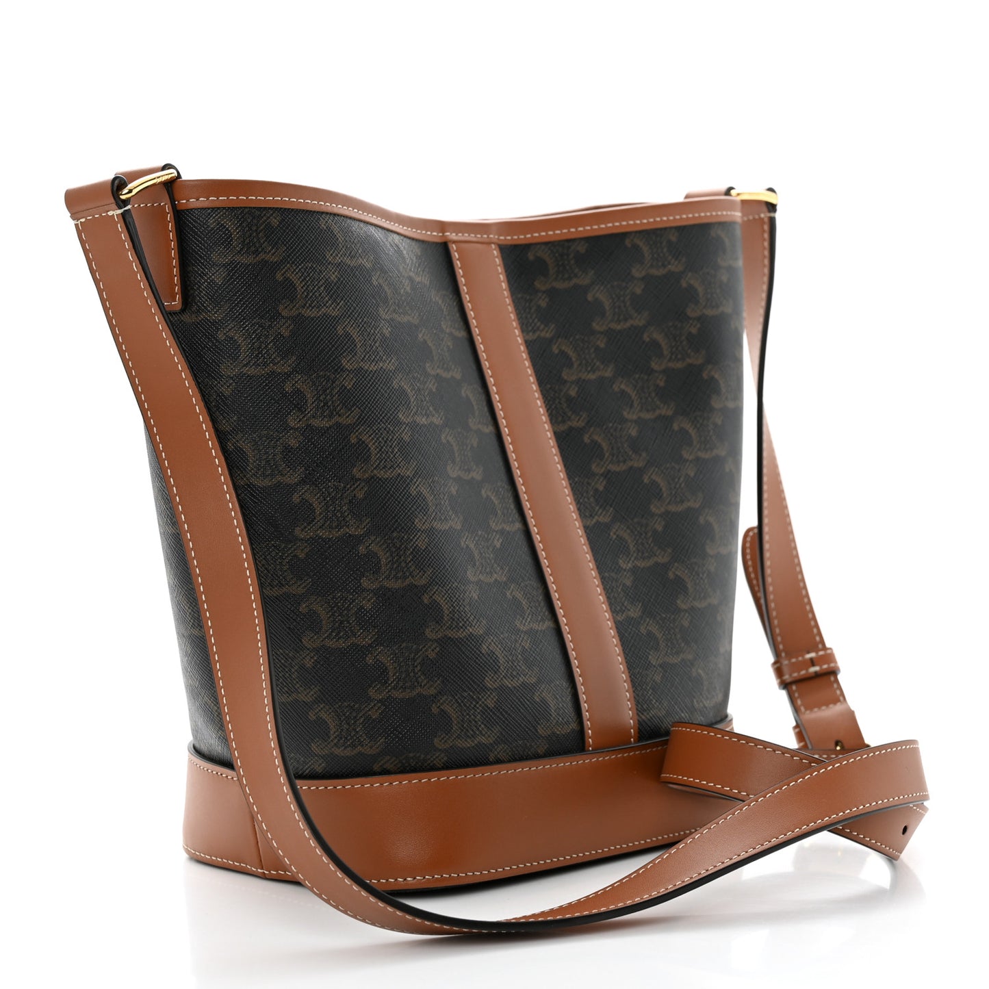 Triomphe Canvas Calfskin Small Bucket Bag Tan