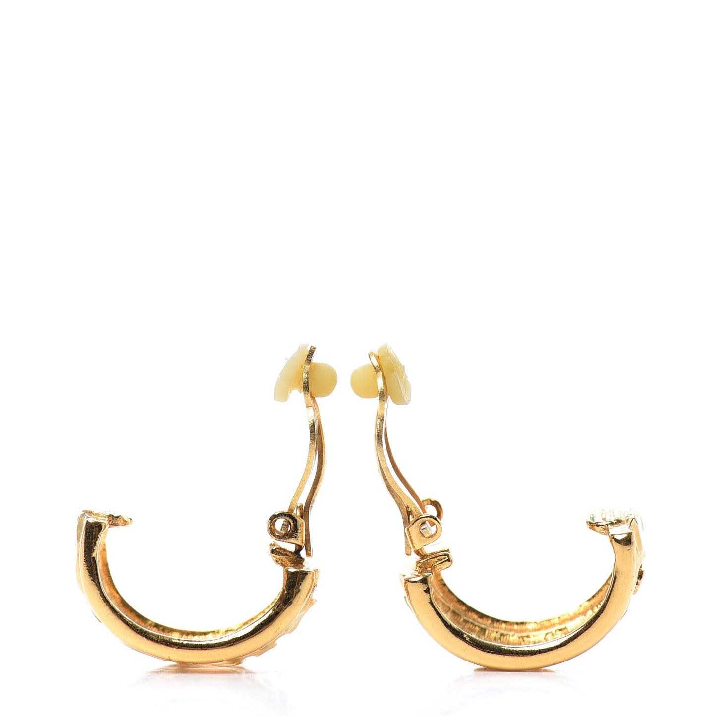 Metal Logo Hoop Clip On Earrings Gold