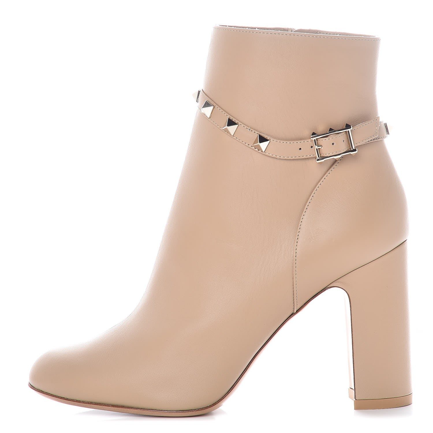 Valentino Garavani Nappa Rockstud Single Buckle 90mm Block Heel Ankle Boots 38 Camel Rose 1 of 7