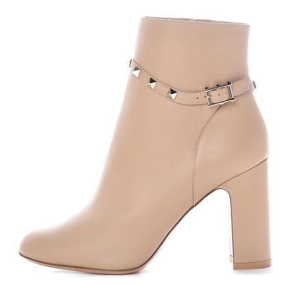 Valentino Garavani Nappa Rockstud Single Buckle 90mm Block Heel Ankle Boots 38 Camel Rose 1 of 7