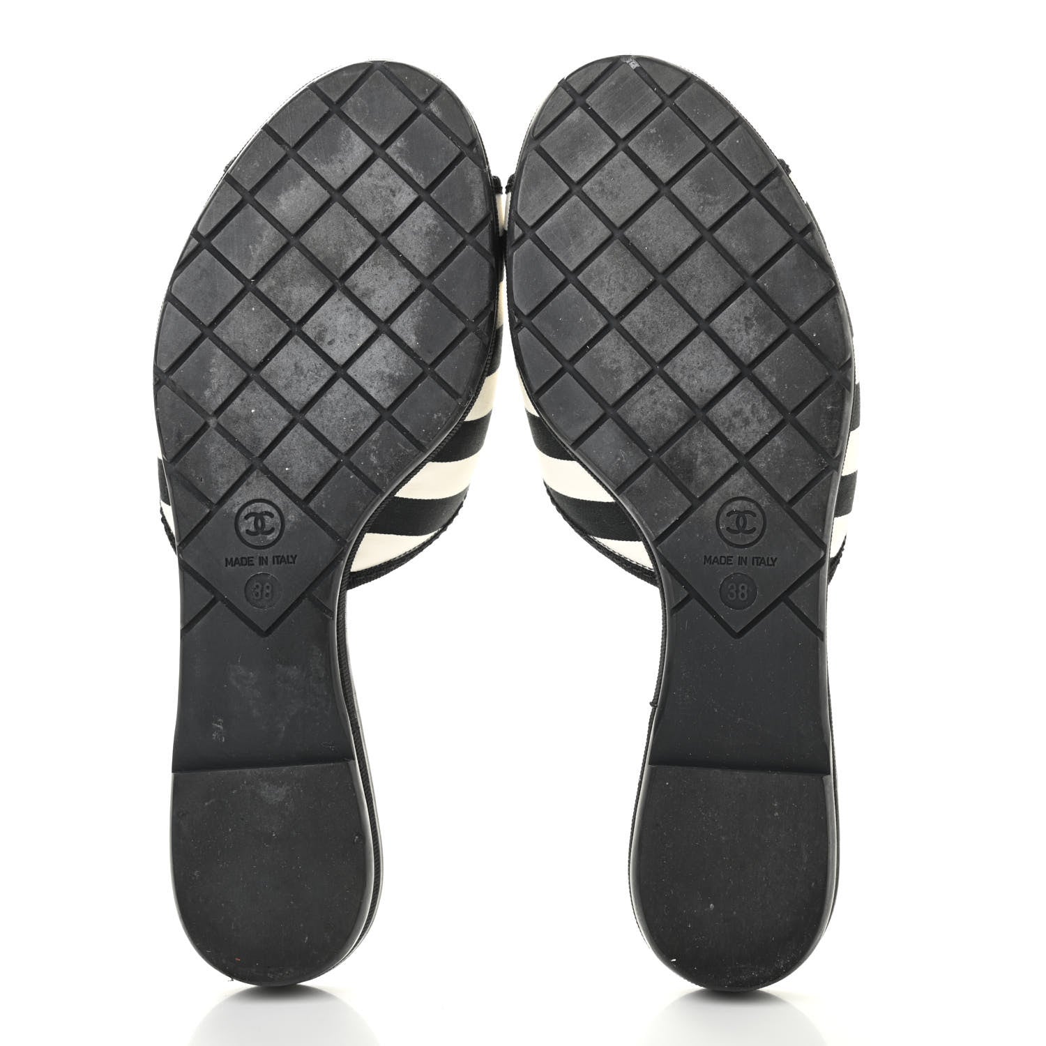 Chanel Striped CC Mules 38 Black White 5 of 10