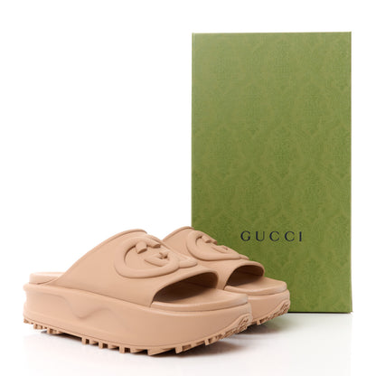 Gucci Soft Rubber Womens Interlocking G Platform 42mm Slide Sandals 40 Vintage Camel 11 of 11