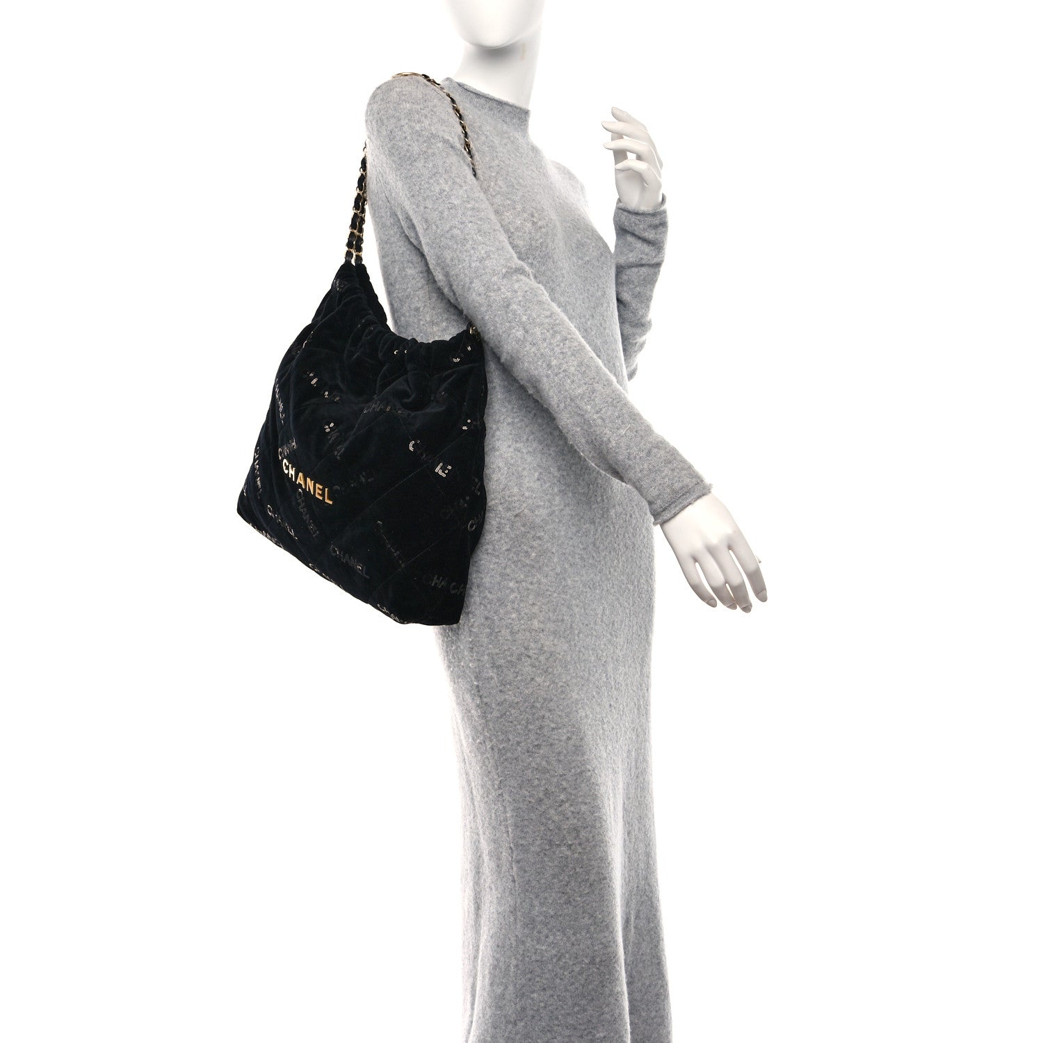 Chanel Velvet Sequin Quilted Chanel 22 Black 2 of 10