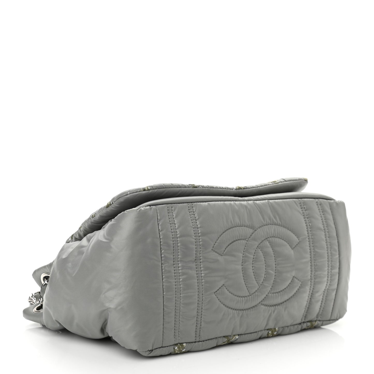 Nylon Quilted Tweed Stitch Bubble Accordion Flap Grey