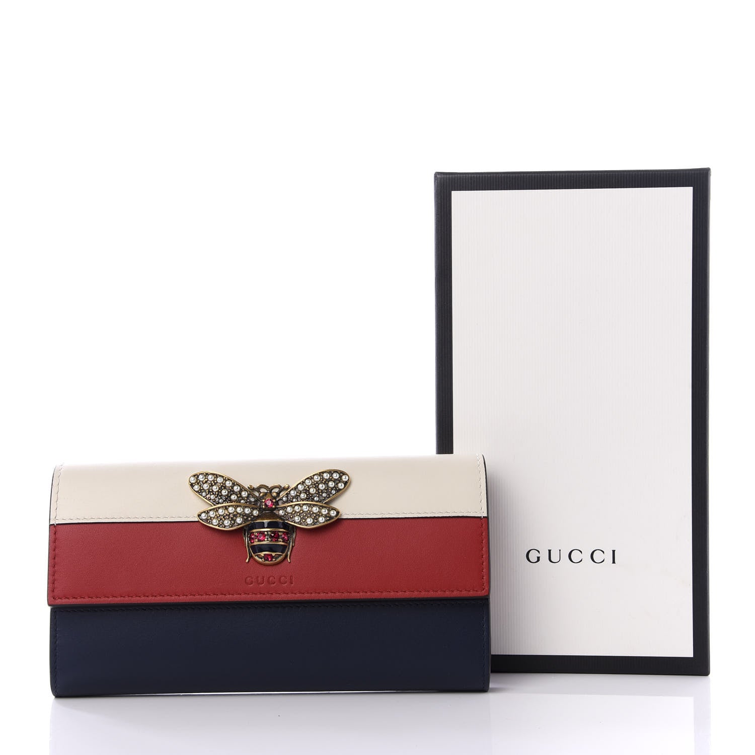 Gucci Calfskin Queen Margaret Flap Wallet Blue Agata Hibiscus Red Mystic White 9 of 9