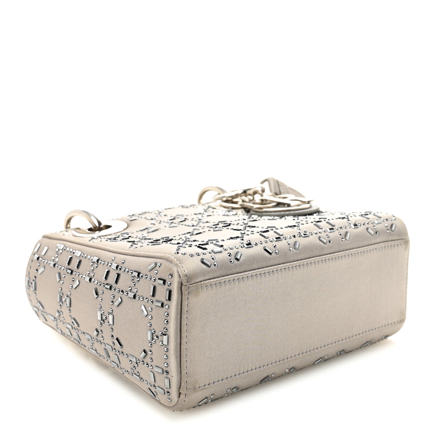 Christian Dior Satin Crystal Cannage Mini Lady Dior Gray 1788891