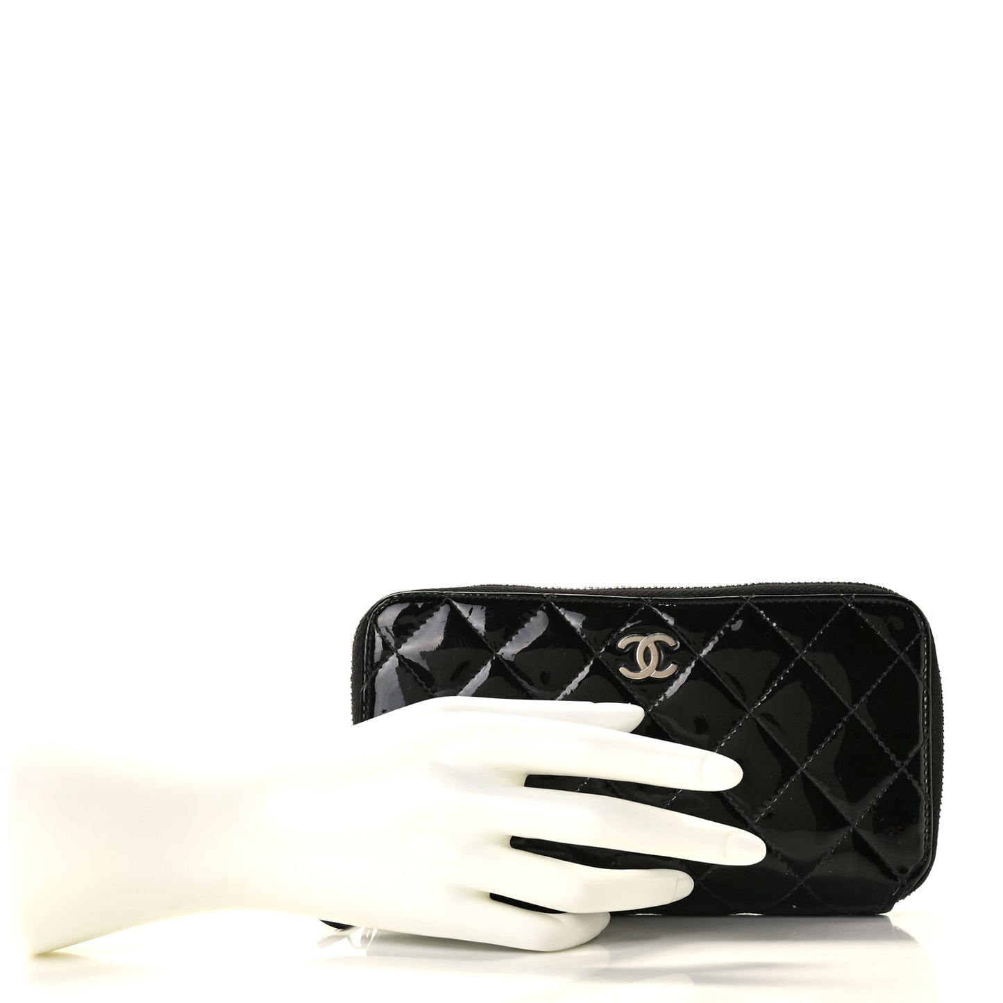 Patent Quilted Small Zip Around Wallet Black