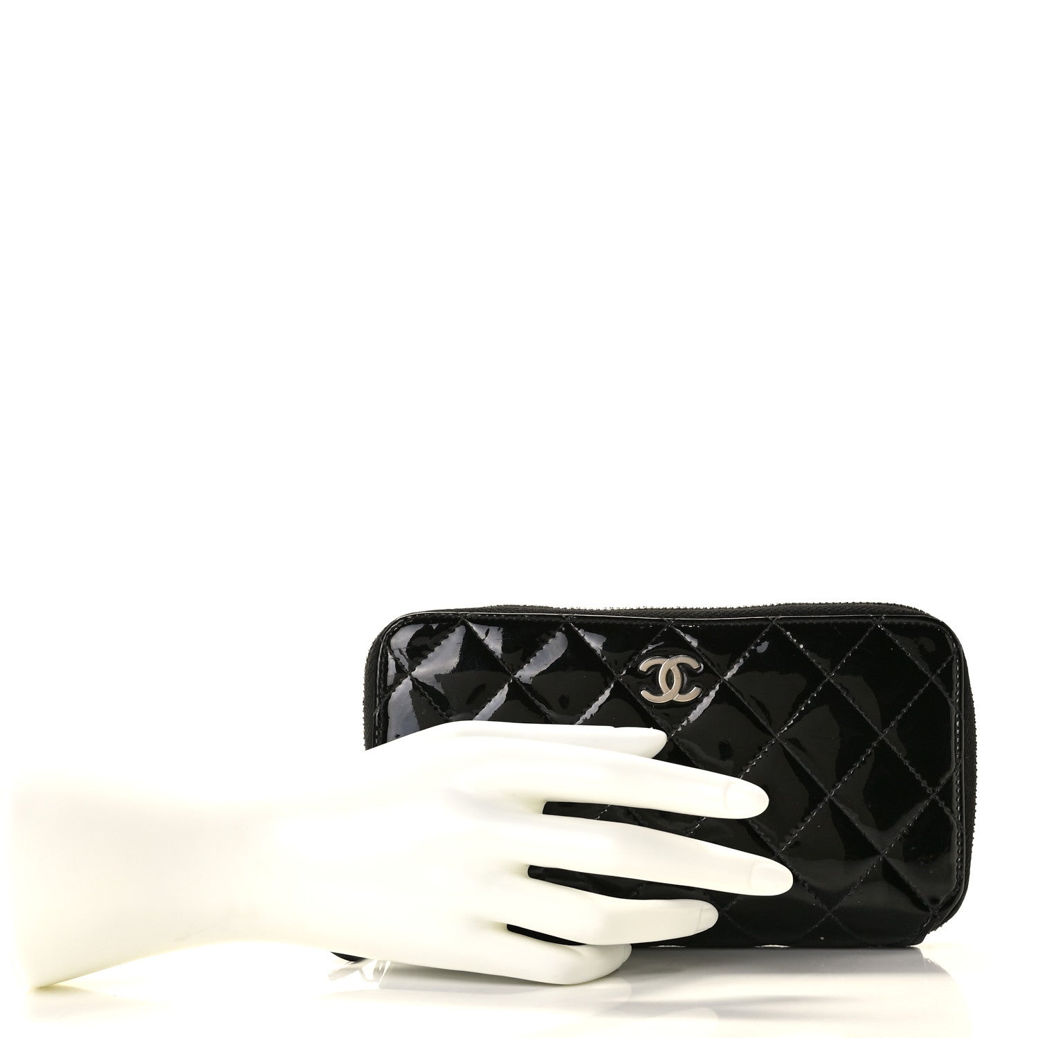 Chanel Patent Quilted Small Zip Around Wallet Black 5 of 8