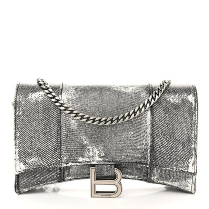 Balenciaga Nappa Denim Printed Hourglass Chain Bag Denim Black 1 of 10
