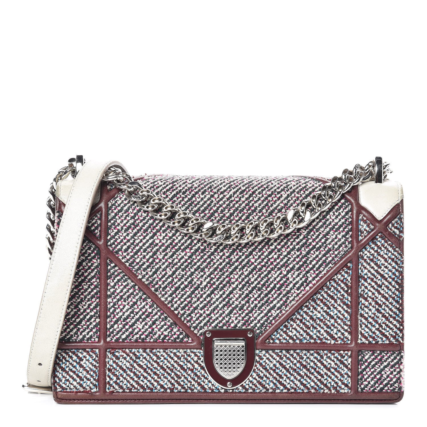 Christian Dior Tweed Calfskin Medium Diorama Flap Bag Burgundy Multicolor 1 of 16